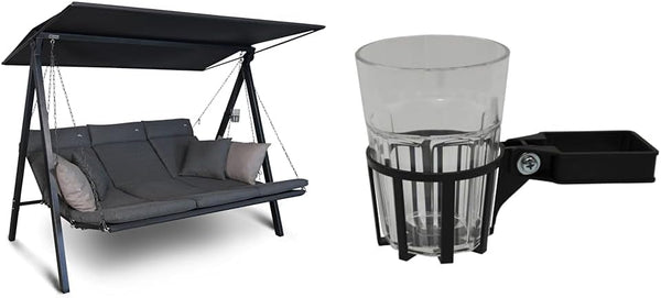 Angerer Hollywoodschaukel Lounge - Gartenschaukel Made in Germany - Schaukel zum Sitzen, Liegen und Entspannen - inklusive Bett-Funktion & Getränkehalter 4-Kant grau Becher durchsichtig