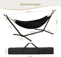 Laneetal Hängematte mit Gestell,Hängematte Indoor & Outdoor, Doppel für 2 Personen, 250 kg belastbar,mit Tragtasche, für Indoor Schwimmbad Terrasse Hof Garten Balkon (Schwarzkohle, 280 * 106 * 100cm)