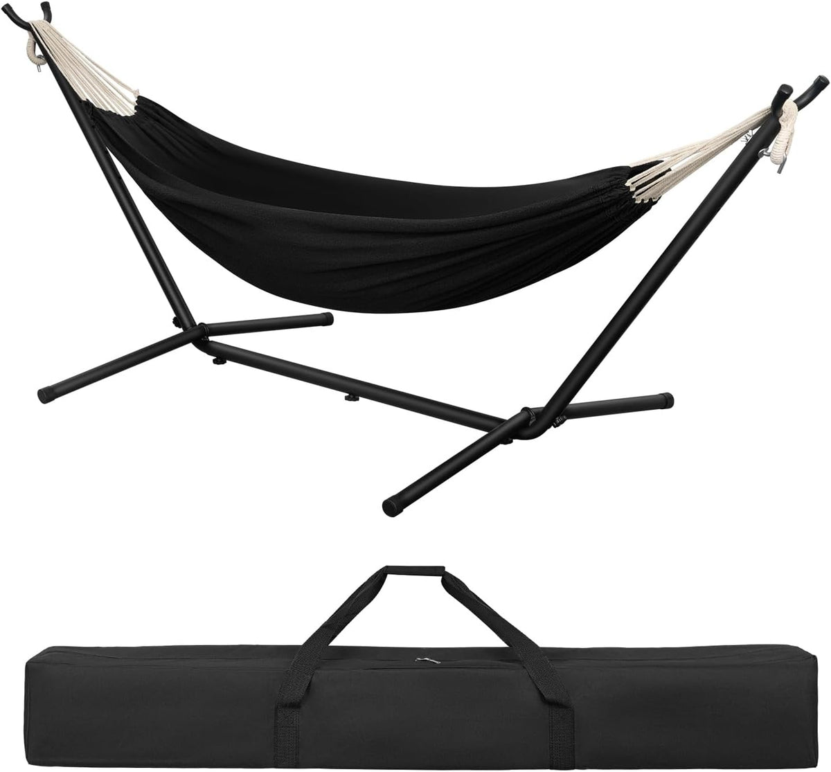 Laneetal Hängematte mit Gestell,Hängematte Indoor & Outdoor, Doppel für 2 Personen, 250 kg belastbar,mit Tragtasche, für Indoor Schwimmbad Terrasse Hof Garten Balkon (Schwarzkohle, 280 * 106 * 100cm)