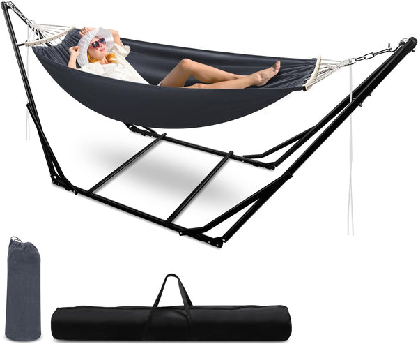 Eikuavons Hängematte mit Gestell, Hängesessel mit klappbarem Gestell, verstellbar Hängemattengestell bis 150 kg, Outdoor Hängematten, Metall Gestell hängematte Klappbar für Outdoor/Indoor