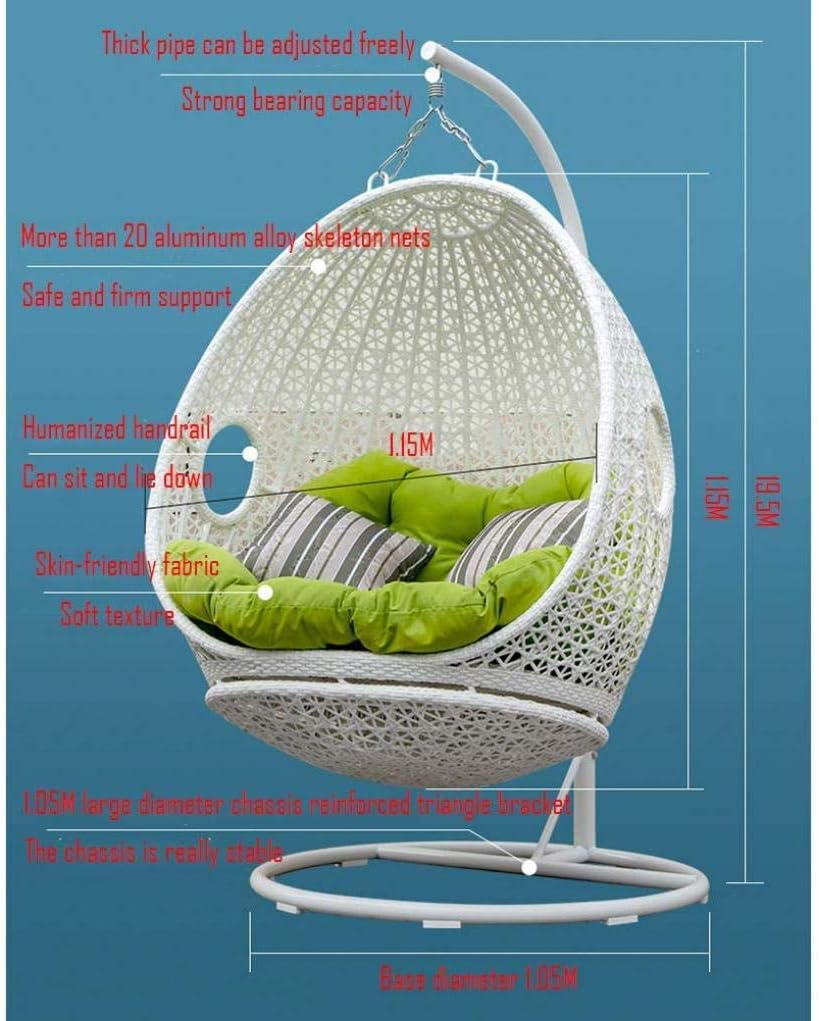 Fröhlicher Rattan-Hängesessel aus Rattan, Schaukel, Hängematte, Eierstühle, Aluminiumrahmen mit wasserabweisenden Kissen, Schaukelstuhl für den Innenbereich, Holzfarbe (Farbe: Dunkelbraun)