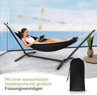 Laneetal Hängematte mit Gestell,Hängematte Indoor & Outdoor, Doppel für 2 Personen, 250 kg belastbar,mit Tragtasche, für Indoor Schwimmbad Terrasse Hof Garten Balkon (Schwarzkohle, 280 * 106 * 100cm)