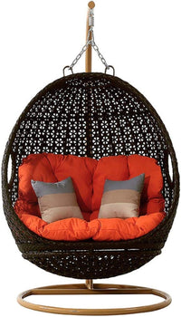 Fröhlicher Rattan-Hängesessel aus Rattan, Schaukel, Hängematte, Eierstühle, Aluminiumrahmen mit wasserabweisenden Kissen, Schaukelstuhl für den Innenbereich, Holzfarbe (Farbe: Dunkelbraun)