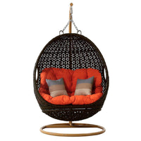 Fröhlicher Rattan-Hängesessel aus Rattan, Schaukel, Hängematte, Eierstühle, Aluminiumrahmen mit wasserabweisenden Kissen, Schaukelstuhl für den Innenbereich, Holzfarbe (Farbe: Dunkelbraun)