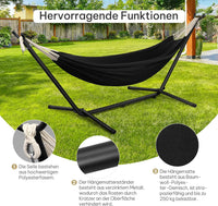 Laneetal Hängematte mit Gestell,Hängematte Indoor & Outdoor, Doppel für 2 Personen, 250 kg belastbar,mit Tragtasche, für Indoor Schwimmbad Terrasse Hof Garten Balkon (Schwarzkohle, 280 * 106 * 100cm)
