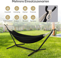 Laneetal Hängematte mit Gestell,Hängematte Indoor & Outdoor, Doppel für 2 Personen, 250 kg belastbar,mit Tragtasche, für Indoor Schwimmbad Terrasse Hof Garten Balkon (Schwarzkohle, 280 * 106 * 100cm)
