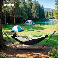 Laneetal Hängematte mit Gestell,Hängematte Indoor & Outdoor, Doppel für 2 Personen, 250 kg belastbar,mit Tragtasche, für Indoor Schwimmbad Terrasse Hof Garten Balkon (Schwarzkohle, 280 * 106 * 100cm)